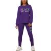 imagePINSV Womens 2 Piece Outfits Long Sleeve Sweatsuits Outfits Jogging Suits Sweat Loungewear SetsLetter Printing Purple
