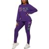 imagePINSV Womens 2 Piece Outfits Long Sleeve Sweatsuits Outfits Jogging Suits Sweat Loungewear SetsLetter Printing Purple