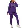 imagePINSV Womens 2 Piece Outfits Long Sleeve Sweatsuits Outfits Jogging Suits Sweat Loungewear SetsLetter Printing Purple