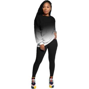imagePINSV Womens 2 Piece Outfits Long Sleeve Sweatsuits Outfits Jogging Suits Sweat Loungewear SetsBlack Gradient