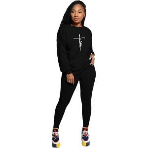 imagePINSV Womens 2 Piece Outfits Long Sleeve Sweatsuits Outfits Jogging Suits Sweat Loungewear SetsBlack a