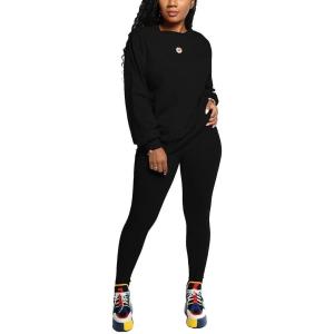 imagePINSV Womens 2 Piece Outfits Long Sleeve Sweatsuits Outfits Jogging Suits Sweat Loungewear SetsSolid Black