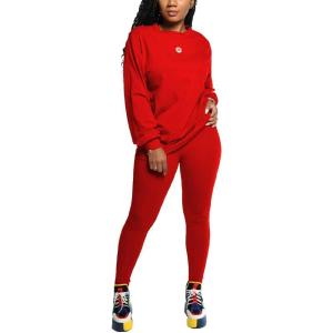 imagePINSV Womens 2 Piece Outfits Long Sleeve Sweatsuits Outfits Jogging Suits Sweat Loungewear SetsSolid Red
