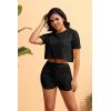 imagePINSV Summer Womens 2 Piece Outfits Tracksuit Short Sleeve Biker Shorts Set Lounge Relax Jogging short Pants SetsBlack
