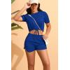 imagePINSV Summer Womens 2 Piece Outfits Tracksuit Short Sleeve Biker Shorts Set Lounge Relax Jogging short Pants SetsBlue