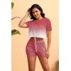 imagePINSV Summer Womens 2 Piece Outfits Tracksuit Short Sleeve Biker Shorts Set Lounge Relax Jogging short Pants SetsPink Gradient