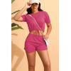 imagePINSV Summer Womens 2 Piece Outfits Tracksuit Short Sleeve Biker Shorts Set Lounge Relax Jogging short Pants SetsRose Red