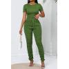 imagePINSV Womens 2 Piece Outfits Bodycon Lounge Wear Crop Top Stacked Pants Going Out Jogging Tracksuit Sets6390 Olive Green