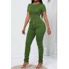 imagePINSV Womens 2 Piece Outfits Bodycon Lounge Wear Crop Top Stacked Pants Going Out Jogging Tracksuit Sets6390 Olive Green