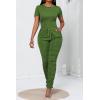 imagePINSV Womens 2 Piece Outfits Bodycon Lounge Wear Crop Top Stacked Pants Going Out Jogging Tracksuit Sets6390 Olive Green
