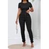 imagePINSV Womens 2 Piece Outfits Bodycon Lounge Wear Crop Top Stacked Pants Going Out Jogging Tracksuit SetsAblack
