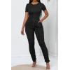 imagePINSV Womens 2 Piece Outfits Bodycon Lounge Wear Crop Top Stacked Pants Going Out Jogging Tracksuit SetsAblack