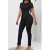 imagePINSV Womens 2 Piece Outfits Bodycon Lounge Wear Crop Top Stacked Pants Going Out Jogging Tracksuit SetsAblack