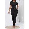 imagePINSV Womens 2 Piece Outfits Bodycon Lounge Wear Crop Top Stacked Pants Going Out Jogging Tracksuit SetsAblack