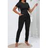 imagePINSV Womens 2 Piece Outfits Bodycon Lounge Wear Crop Top Stacked Pants Going Out Jogging Tracksuit SetsAblack