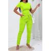 imagePINSV Womens 2 Piece Outfits Bodycon Lounge Wear Crop Top Stacked Pants Going Out Jogging Tracksuit SetsAfluor Green
