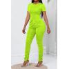 imagePINSV Womens 2 Piece Outfits Bodycon Lounge Wear Crop Top Stacked Pants Going Out Jogging Tracksuit SetsAfluor Green