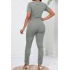 imagePINSV Womens 2 Piece Outfits Bodycon Lounge Wear Crop Top Stacked Pants Going Out Jogging Tracksuit SetsAgrey
