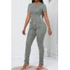 imagePINSV Womens 2 Piece Outfits Bodycon Lounge Wear Crop Top Stacked Pants Going Out Jogging Tracksuit SetsAgrey