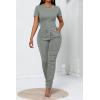 imagePINSV Womens 2 Piece Outfits Bodycon Lounge Wear Crop Top Stacked Pants Going Out Jogging Tracksuit SetsAgrey