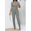 imagePINSV Womens 2 Piece Outfits Bodycon Lounge Wear Crop Top Stacked Pants Going Out Jogging Tracksuit SetsAgrey