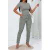 imagePINSV Womens 2 Piece Outfits Bodycon Lounge Wear Crop Top Stacked Pants Going Out Jogging Tracksuit SetsAgrey