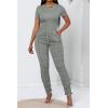 imagePINSV Womens 2 Piece Outfits Bodycon Lounge Wear Crop Top Stacked Pants Going Out Jogging Tracksuit SetsAgrey