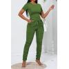 imagePINSV Womens 2 Piece Outfits Bodycon Lounge Wear Crop Top Stacked Pants Going Out Jogging Tracksuit SetsAolive Green