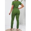 imagePINSV Womens 2 Piece Outfits Bodycon Lounge Wear Crop Top Stacked Pants Going Out Jogging Tracksuit SetsAolive Green