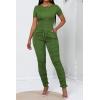 imagePINSV Womens 2 Piece Outfits Bodycon Lounge Wear Crop Top Stacked Pants Going Out Jogging Tracksuit SetsAolive Green