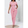 imagePINSV Womens 2 Piece Outfits Bodycon Lounge Wear Crop Top Stacked Pants Going Out Jogging Tracksuit SetsApink