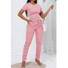 imagePINSV Womens 2 Piece Outfits Bodycon Lounge Wear Crop Top Stacked Pants Going Out Jogging Tracksuit SetsApink