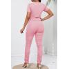 imagePINSV Womens 2 Piece Outfits Bodycon Lounge Wear Crop Top Stacked Pants Going Out Jogging Tracksuit SetsApink