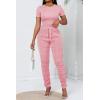 imagePINSV Womens 2 Piece Outfits Bodycon Lounge Wear Crop Top Stacked Pants Going Out Jogging Tracksuit SetsApink
