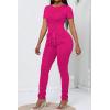 imagePINSV Womens 2 Piece Outfits Bodycon Lounge Wear Crop Top Stacked Pants Going Out Jogging Tracksuit SetsArose Red