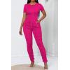 imagePINSV Womens 2 Piece Outfits Bodycon Lounge Wear Crop Top Stacked Pants Going Out Jogging Tracksuit SetsArose Red