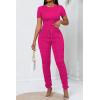 imagePINSV Womens 2 Piece Outfits Bodycon Lounge Wear Crop Top Stacked Pants Going Out Jogging Tracksuit SetsArose Red