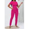 imagePINSV Womens 2 Piece Outfits Bodycon Lounge Wear Crop Top Stacked Pants Going Out Jogging Tracksuit SetsArose Red