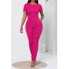 imagePINSV Womens 2 Piece Outfits Bodycon Lounge Wear Crop Top Stacked Pants Going Out Jogging Tracksuit SetsArose Red