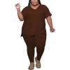 imagePINSV Womens Plus Size 2 Piece Outfits Sweatsuits Tracksuit Loungewear SetsAcoffee