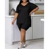 imagePINSV Womens Plus Size 2 Piece Outfits Sweatsuits Tracksuit Loungewear SetsBlack