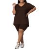 imagePINSV Womens Plus Size 2 Piece Outfits Sweatsuits Tracksuit Loungewear SetsBrown