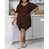 imagePINSV Womens Plus Size 2 Piece Outfits Sweatsuits Tracksuit Loungewear SetsBrown