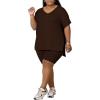 imagePINSV Womens Plus Size 2 Piece Outfits Sweatsuits Tracksuit Loungewear SetsBrown