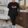 imagePINSV Womens Plus Size 2 Piece Outfits Sweatsuits Tracksuit Loungewear SetsDblack