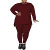 imagePINSV Womens Plus Size 2 Piece Outfits Sweatsuits Tracksuit Loungewear SetsDburgundy