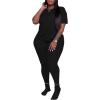 imagePINSV Womens Plus Size 2 Piece Outfits Tracksuits Short Sleeve Top Pants Sets SweatsuitsBlack