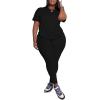 imagePINSV Womens Plus Size 2 Piece Outfits Tracksuits Short Sleeve Top Pants Sets SweatsuitsBlack