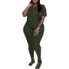 imagePINSV Womens Plus Size 2 Piece Outfits Tracksuits Short Sleeve Top Pants Sets SweatsuitsGreen