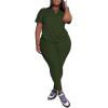 imagePINSV Womens Plus Size 2 Piece Outfits Tracksuits Short Sleeve Top Pants Sets SweatsuitsGreen